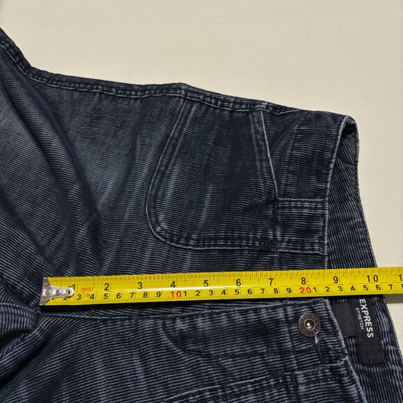 Express Stretch Navy Corduroy Pants Womens 3/4 Inseam 32 Straight Leg Ankle Slit - Picture 10 of 13